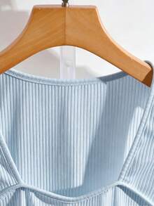 GlowEve CURVE Plus Size Sleeveless Round Neck Front Button Vest - Baby Blue - View 4