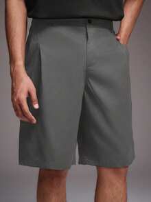STYNVO Men's Minimalist Solid Color Front Button Slant Pocket Shorts, Holiday - Grey - View 4