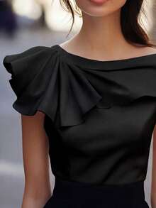 SHEIN New Spring/Summer Sleeveless Slimming White Shirt - Black - View 3