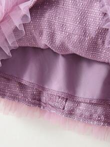 SHEIN Glamorique Kids 女嬰婚禮季花童優雅小蝴蝶結3D荷葉邊洋裝，適合宴會、派對、生日、度假、拍照、夏季 - 紫色 - 查看 7