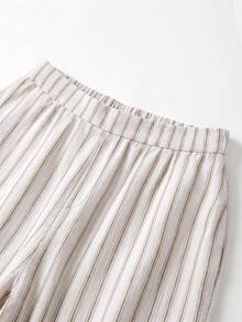 EMERY ROSE Women's Woven Striped Casual Resort Summer Two Pieces Set - Apricot - View 4