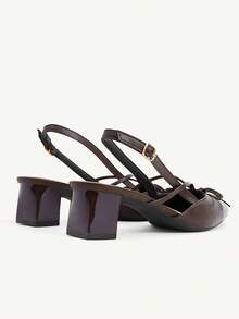 CUCCOO CHICEST Brown Pointed Cross Strap Bow Empty Sandals, Thick Heel, Daily Commuter Temperament Shoes - List one dark brown - View 11