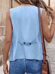 Balvessa Women's Pocket Decor Button Fashion Versatile Vest Jacket - Blue - View 2