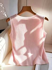 GlowEve CURVE Plus Size Sleeveless Round Neck Front Button Vest - Baby Pink - View 2