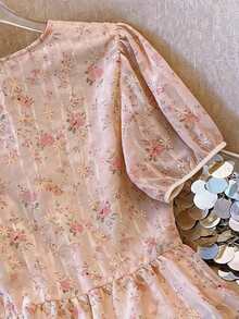 Franclia French Sweet Embroidery V-Neck Short Sleeve Blouse For Women - Dusty Pink - View 4
