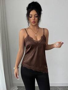 Rafferiza Women's Elegant French Lace Patchwork Camisole - Rust Brown - View 6