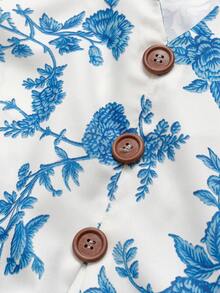 EMERY ROSE Women's Vacation Casual Floral Print Shirt - Blue and White - View 4
