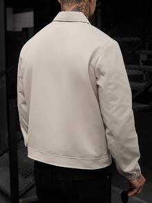 Manfinity Homme Men's Solid Color Zipper Casual Versatile Daily Wear Long Sleeve Jacket - Khaki - View 2