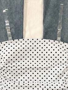 Sparklyn Tween Girl Polka Dot Print Side Drawstring Transparent Strap Camisole - Black and White - View 3