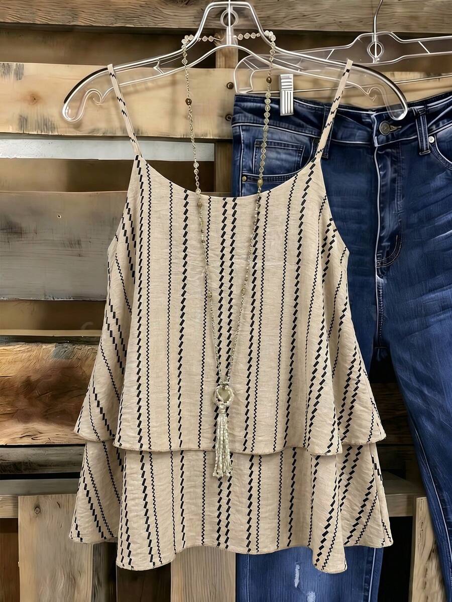 Parysyn Plus Size Woven Casual Resort Summer Women's Halter And Tank Top - Apricot - View 1