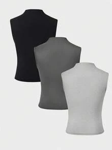 Selianne 女款V領素色無袖休閒3色套裝背心上衣 - 彩色 - 查看 2