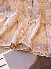 Franclia French Sweet Embroidery V-Neck Short Sleeve Blouse For Women - Dusty Pink - View 6