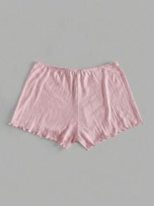 Lowkey Lull 100% Cotton Ruffle Edge Textured Fabric Bow Daily Casual Comfortable EasyComfort Women's Safety Pants - Pink - View 2