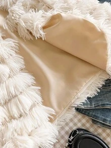 Tween Girl Solid Color Fluffy Short Fashionable Winter Jacket Fall - Multicolor - View 5