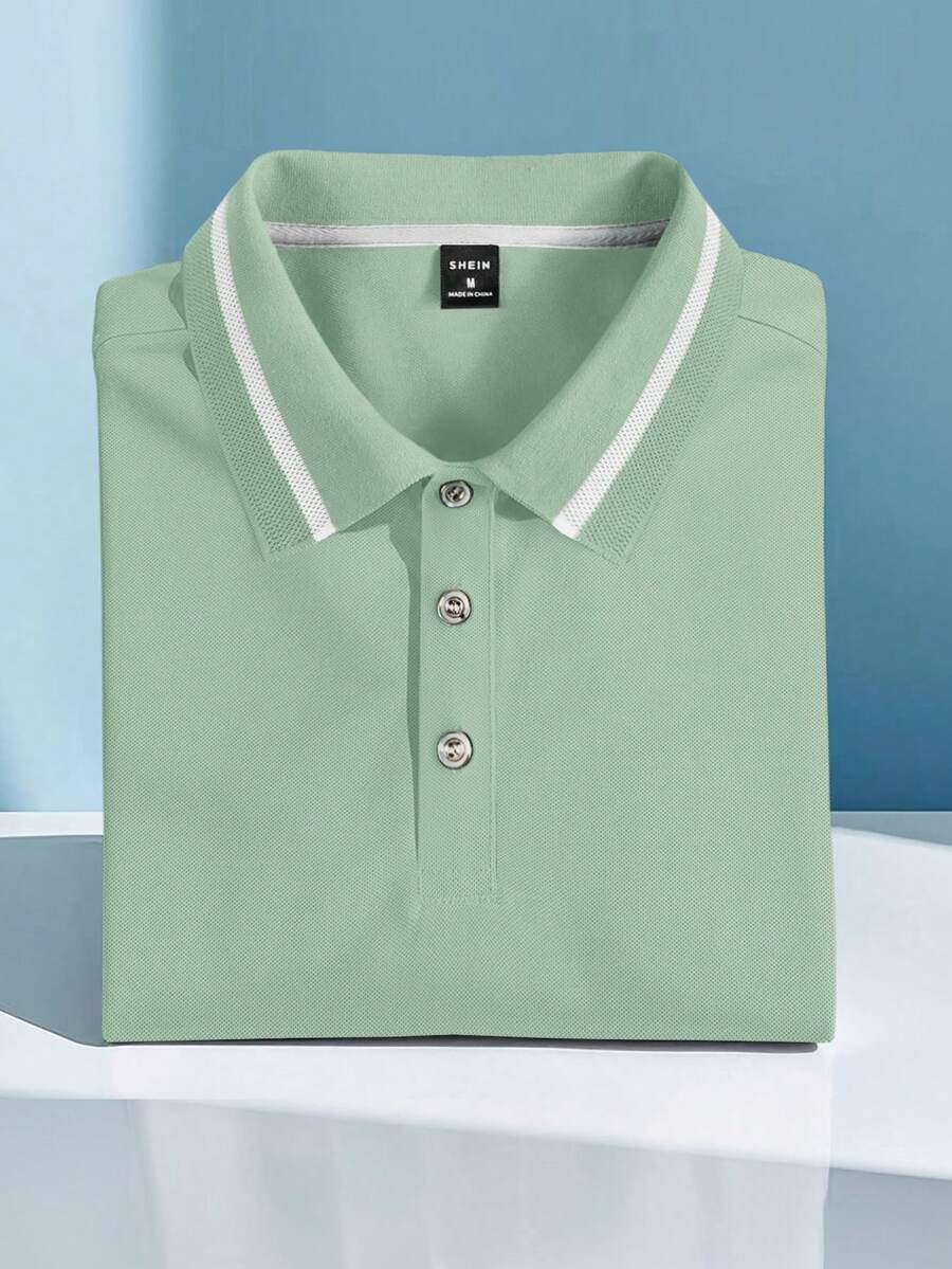 Calvornis Men's Summer Casual Short Sleeve Polo Shirt, Ceremony - Mint Green - View 1