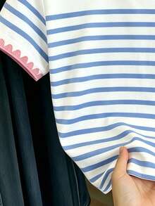 SHEIN 1pc Simple Striped Puppy Pattern Short Sleeve T-Shirt, Suitable For Little Girls Spring Summer Autumn Wear Top T-Shirt, Simple Casual Daily Style - Multicolor - View 5