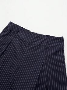 SHEIN PETITE CURVE Bestselling Commuter Striped Versatile Fashion Plus Size Women's Long Pants Fall - Blue and White - View 6