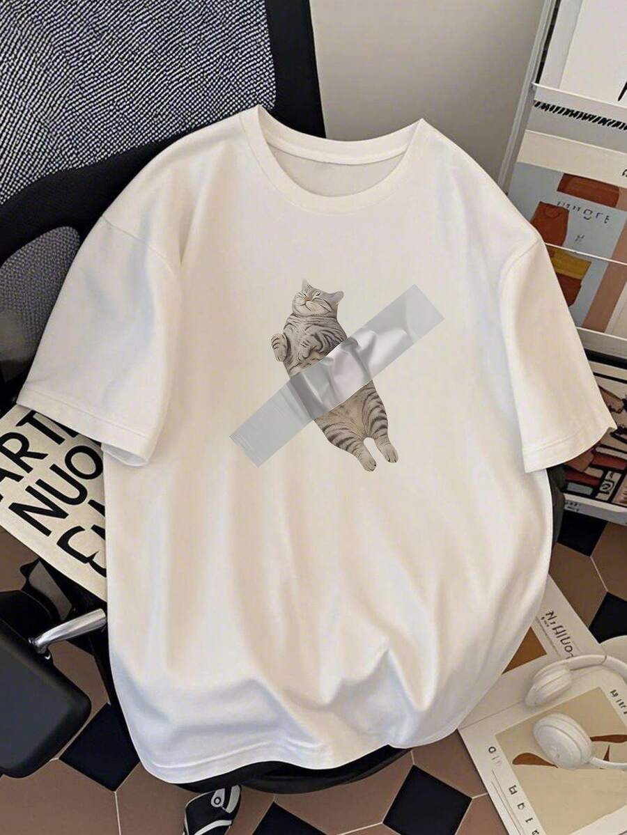 Manfinity Dauomo Men's Summer Casual Cat Print T-Shirt - Multicolor - View 1