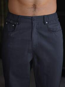Manfinity Homme Men's Simple Front Button Pocket Casual Long Pants, Daily Wear, Fall - Navy Blue - View 6