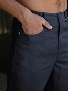 Manfinity Homme Men's Simple Front Button Pocket Casual Long Pants, Daily Wear, Fall - Navy Blue - View 7