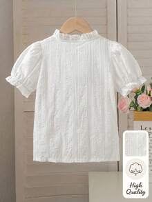 SHEIN Elladie kids 女童休閒紫色短袖棉混紡提花面料，柔軟蓬鬆。新時尚，度假與旅行必備。適合外出、休閒穿著與派對 - 白色 - 查看 2