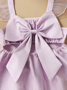 SHEIN Glamorique Kids 女童淺紫色網紗洋裝，背後蝴蝶結與荷葉袖設計，適合度假、生日及日常穿著的夏季洋裝 - 紫色 - 查看 7