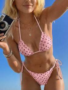 Swim Mod Women's Spring/Summer Random Print Halter Neck Ruffle Bikini Set - Multicolor - View 1