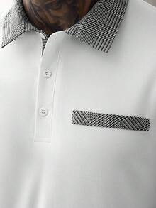 Manfinity CasualCool Men's Plaid Colorblock Short Sleeve Polo Shirt And Drawstring Shorts Set Golf Grey Plaid Summer Casual Old Money Gift Vacation Holiday  Streetwear - Multicolor - View 6
