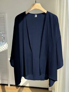 Comfortcana Summer Short Thin Lightweight Textured Plus Size Short Jacket In Fall/Winter - Navy Blue - View 3