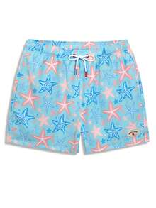 Manfinity Swimmode Men's Colorful Starfish Pattern Drawstring Waist Fashion Beach Shorts Holiday / Vacation / Beach / Hawaii / Tropical / Swim /  Bathing - Baby Blue - View 4