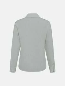 SHEIN Holidaya 女款素色休閒單排扣長袖襯衫，適合商務辦公 - 淺灰色 - 查看 2