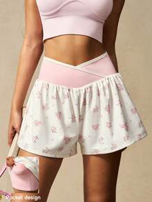 VARSIVA Women's Ditsy Floral Asymmetric Waist Sports Shorts, Summer Skirt, Suitable For Yoga, Gym, Casual, Vacation, Sports - Multicolor - View 1