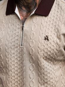 Core Aspect 男士提花針織 Polo 衫與長褲套裝，休閒穿著。刺繡 Polo 衫，拉鍊 Polo 衫，適合日常出遊、朋友聚會和輕鬆週末。INS 熱銷男士兩件套裝。男士 Polo 衫套裝，男士兩件套裝，棕色系列男士套裝，男士咖啡棕 Polo 衫套裝，包含一件純色短袖上衣和配套長褲，休閒面料。 - 彩色 - 查看 6