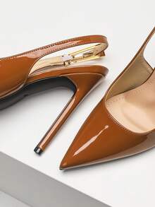 CUCCOO SZL Women's Elegant Brown Pointed Toe Slingback Pumps High Heel Shoes For Party And Office - Brown - View 2