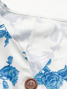 EMERY ROSE Women's Vacation Casual Floral Print Shirt - Blue and White - View 3