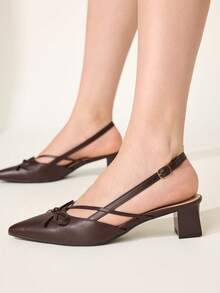 CUCCOO CHICEST Brown Pointed Cross Strap Bow Empty Sandals, Thick Heel, Daily Commuter Temperament Shoes - List one dark brown - View 6