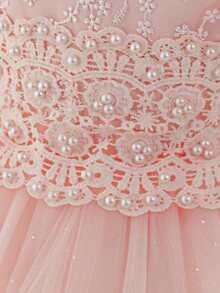 Glamorique Kids 公主 Tutu 網紗女童禮服，兒童生日表演正式長裙，新生兒短袖，新娘寶寶派對花童冬季紅色 - 粉色 - 查看 5