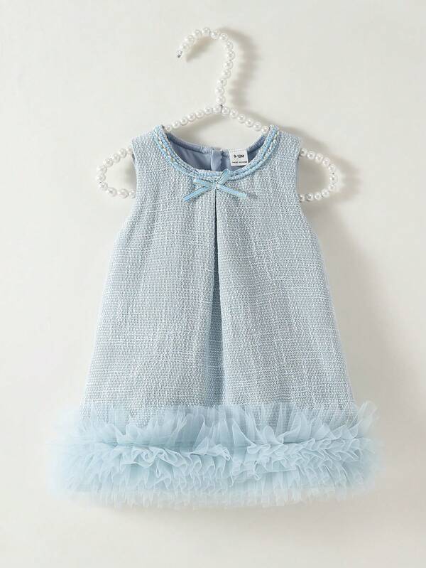 SHEIN Elladie kids Váy đầm bé gái đi tiệc cưới, phù dâu, phong cách thanh lịch, nơ nhỏ, bèo nhún 3D, phù hợp cho tiệc chiêu đãi, tiệc sinh nhật, kỳ nghỉ, chụp ảnh mùa hè
