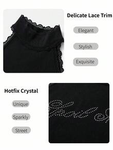 Rina Fox Áo croptop cổ yếm đính đá chữ cái gợi cảm theo phong cách năm 2026, áo thun không tay ren phong cách retro Y2K. - màu đen - Xem 7