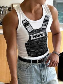 Resyla Men Men Regular Vest,White,Summer,Casual,Streetwear,City Break Outdoor Street Style Backpack Graphic Print Design,High-End Fashionable Pattern Outerwear - Multicolor - View 1