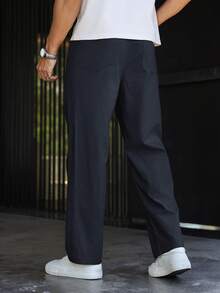 Manfinity Homme Men's Simple Front Button Pocket Casual Long Pants, Daily Wear, Fall - Navy Blue - View 2