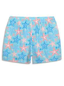 Manfinity Swimmode Men's Colorful Starfish Pattern Drawstring Waist Fashion Beach Shorts Holiday / Vacation / Beach / Hawaii / Tropical / Swim /  Bathing - Baby Blue - View 5