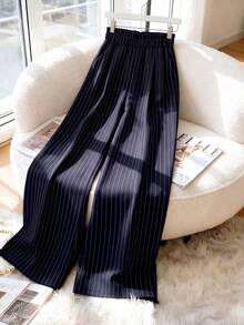 SHEIN PETITE CURVE Bestselling Commuter Striped Versatile Fashion Plus Size Women's Long Pants Fall - Blue and White - View 2