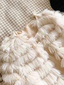 Tween Girl Solid Color Fluffy Short Fashionable Winter Jacket Fall - Multicolor - View 4