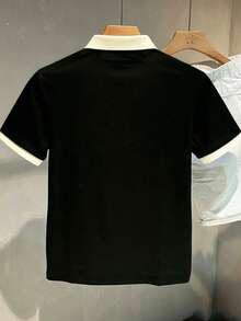 Resyla 男士夏季 Polo 衫，標準版型，對比色英文字母印花圖案，休閒日常穿著，夏季 - 彩色 - 查看 2
