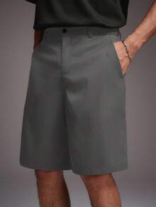 STYNVO Men's Minimalist Solid Color Front Button Slant Pocket Shorts, Holiday - Grey - View 5