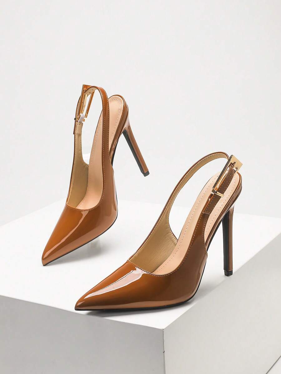 CUCCOO SZL Women's Elegant Brown Pointed Toe Slingback Pumps High Heel Shoes For Party And Office - Brown - View 1
