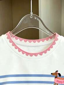 SHEIN 1pc Simple Striped Puppy Pattern Short Sleeve T-Shirt, Suitable For Little Girls Spring Summer Autumn Wear Top T-Shirt, Simple Casual Daily Style - Multicolor - View 4