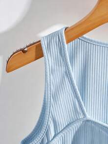 GlowEve CURVE Plus Size Sleeveless Round Neck Front Button Vest - Baby Blue - View 3