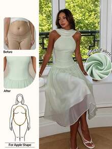 SHEIN PETITE Đầm nghỉ mát trễ vai đa năng dành cho nữ, thích hợp cho du lịch. - Màu xanh nhạt - Xem 14